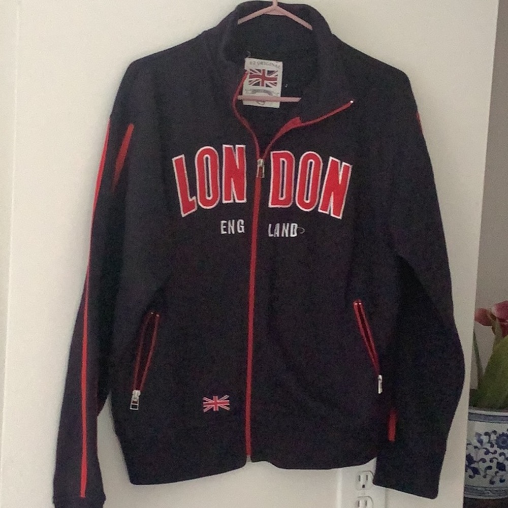 Dark navy jacket, sweat shirt material